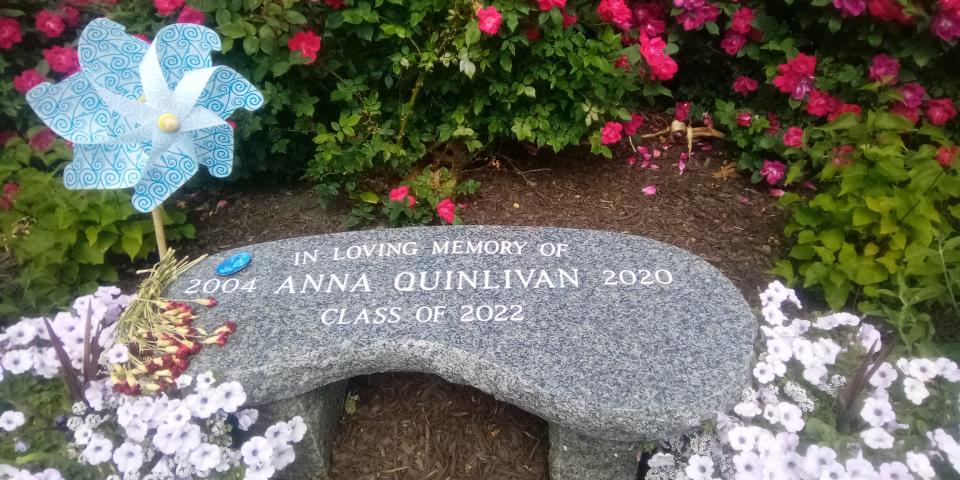 Classmates dedicated a bench in memory of 16-year-old Anna Quinlivan, who died from a heart attack after a run in 2020.