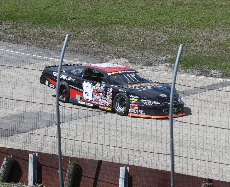 A regular on the JEGS CRA All Stars tour, Tony Brutti from Dyer, Ind., turns laps during a recent practice session.