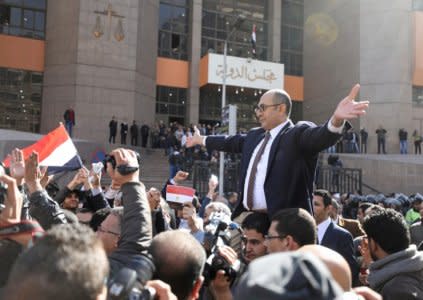 File Photo - Egyptian lawyer and ex-Presidential candidate Khaled Ali (C) reacts in front of the State Council courthouse in Cairo, Egypt, January 16, 2017. REUTERS/Mohamed Abd El Ghany