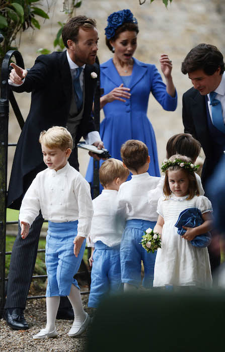 <p>Duchess Kate, Prince William, Prince George and Princess Charlotte giggle and joke at their close friend’s wedding – all the sweet pictures </p>