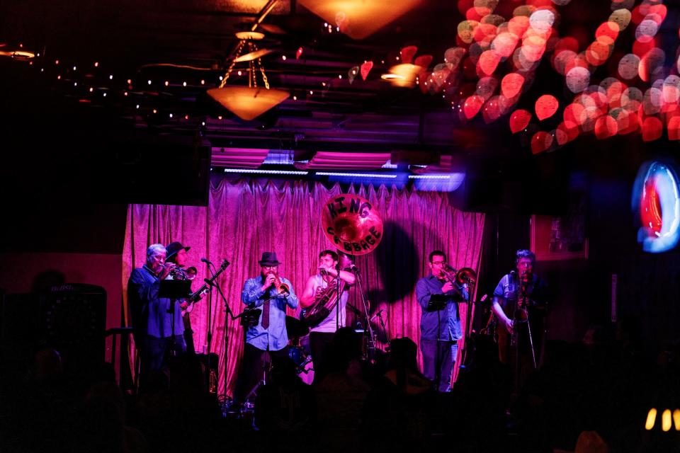 The Oklahoma-based New Orleans-inspired King Cabbage Brass Band performs Feb. 3, 2023, at the Blue Note Lounge in Oklahoma City.