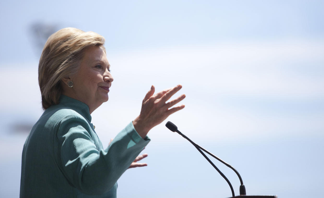 Hillary Clinton at a rally in Atlantic City, N.J., on Wednesday. (Photo: Jessica Kourkounis/Getty Images)