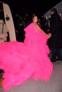 <p>The singer rocked a huge, frothy, bright pink gown by Giambattista Valli to the premiere of her new film. <em>[Photo: Getty]</em> </p>