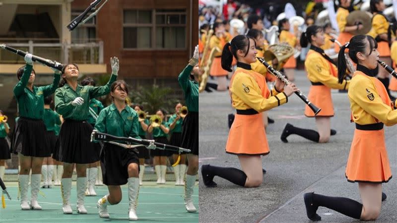 橘高校、北一女國慶同台切磋，部落客分析2校勝負關鍵。（圖／北一女中樂儀旗隊臉書、總統府提供）