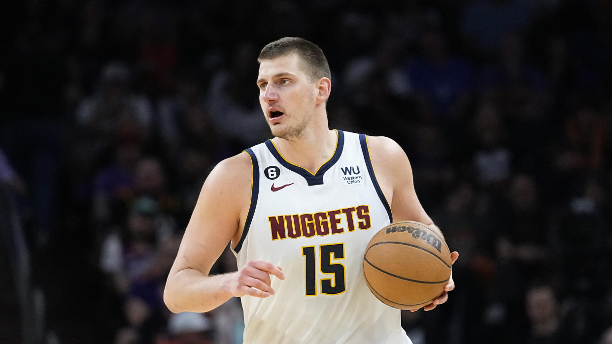 Denver Nuggets center Nikola Jokić has a chance to add an NBA championship to an already decorated career. (AP Photo/Matt York)