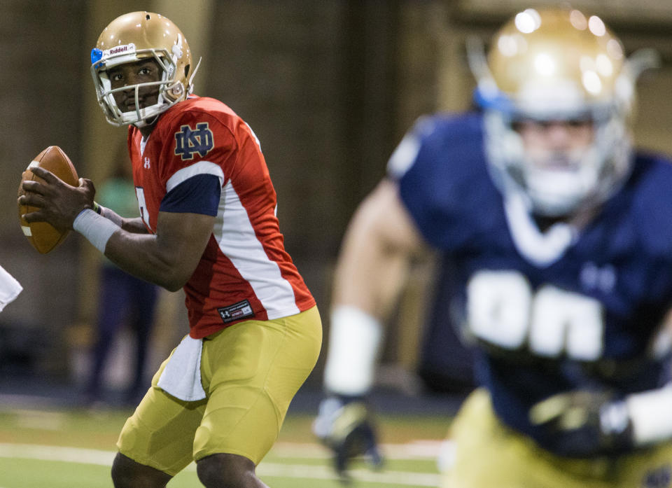 Notre Dame’s Brandon Wimbush will make his first start against Temple. (AP)