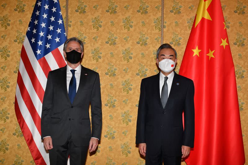 FILE PHOTO: U.S. Secretary of State Antony Blinken meets Chinese Foreign Minister Wang Yi on the sidelines of the G20 summit in Rome