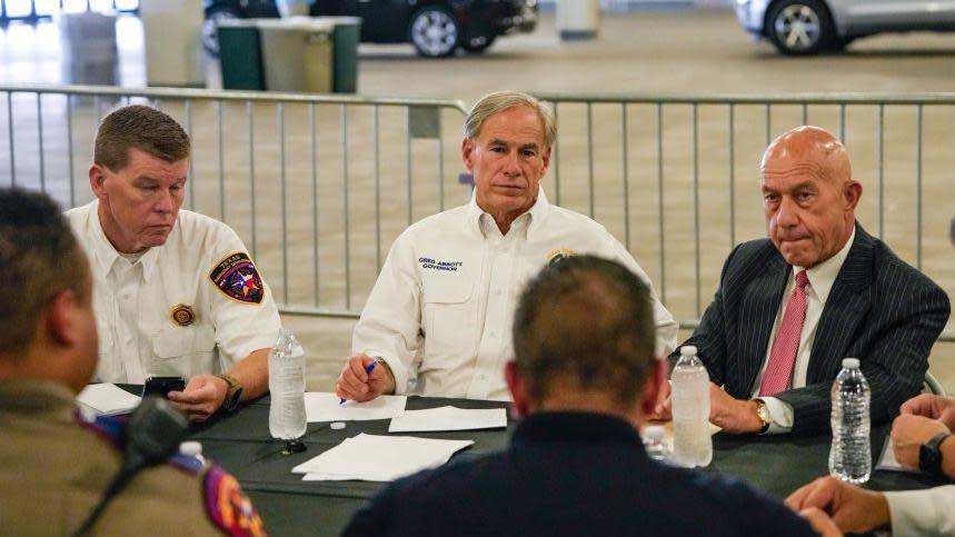 Texas Governor Greg Abbott meeting with state officials and Houston leaders after Hurricane Beryl