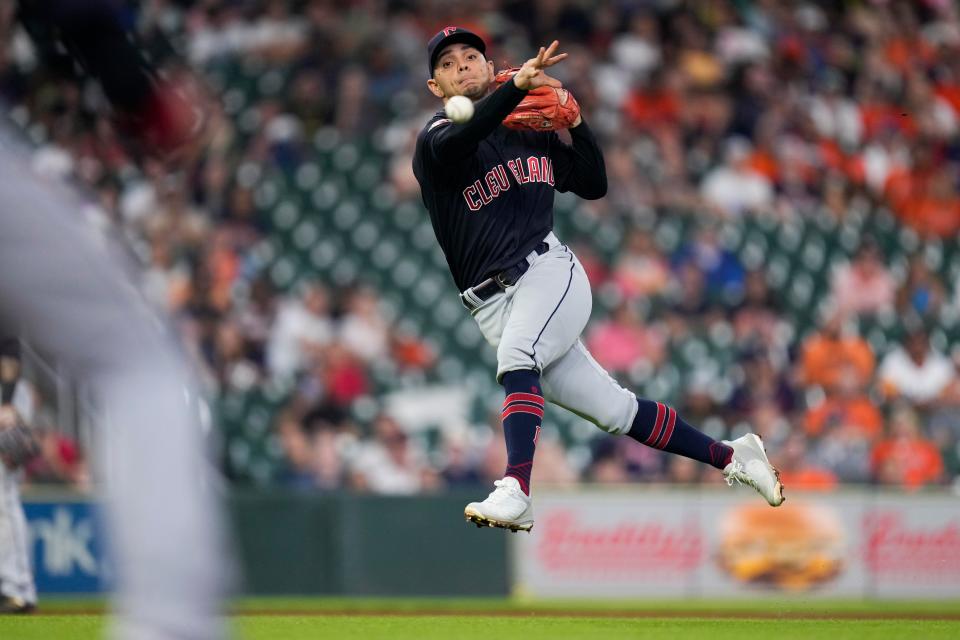 Guardians shortstop Andres Gimenez, the key player in the Francisco Lindor trade to the New York Mets, is starting to pay dividends in 2022 and has earned an everyday role. [Eric Christian Smith/Associated Press]