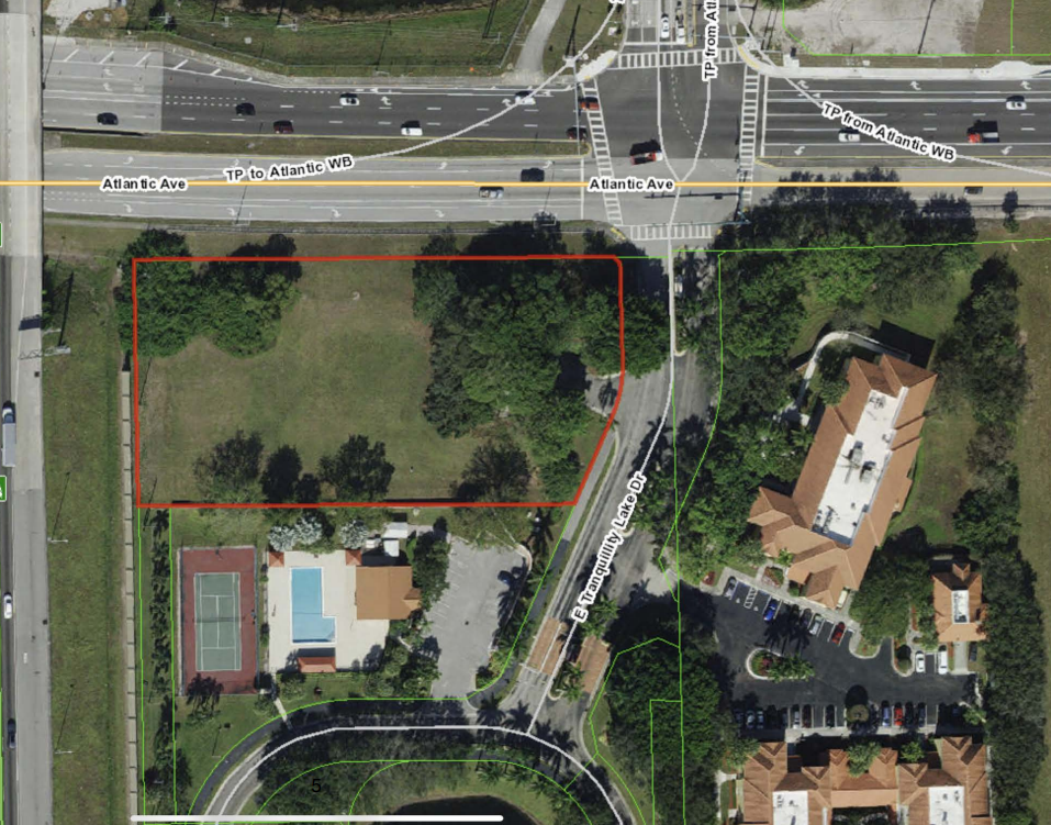 Vacant lot in red is where a large self-storage facility would be built west of Delray Beach at the Atlantic Avenue and Turnpike intersection