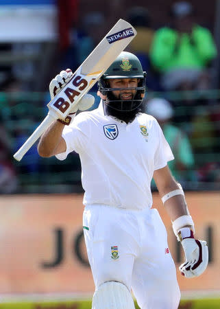 Cricket - South Africa vs Australia - Second Test - St George's Park, Port Elizabeth, South Africa - March 10, 2018. South AfricaÕs Hashim Amla celebrates his fifty. REUTERS/Mike Hutchings