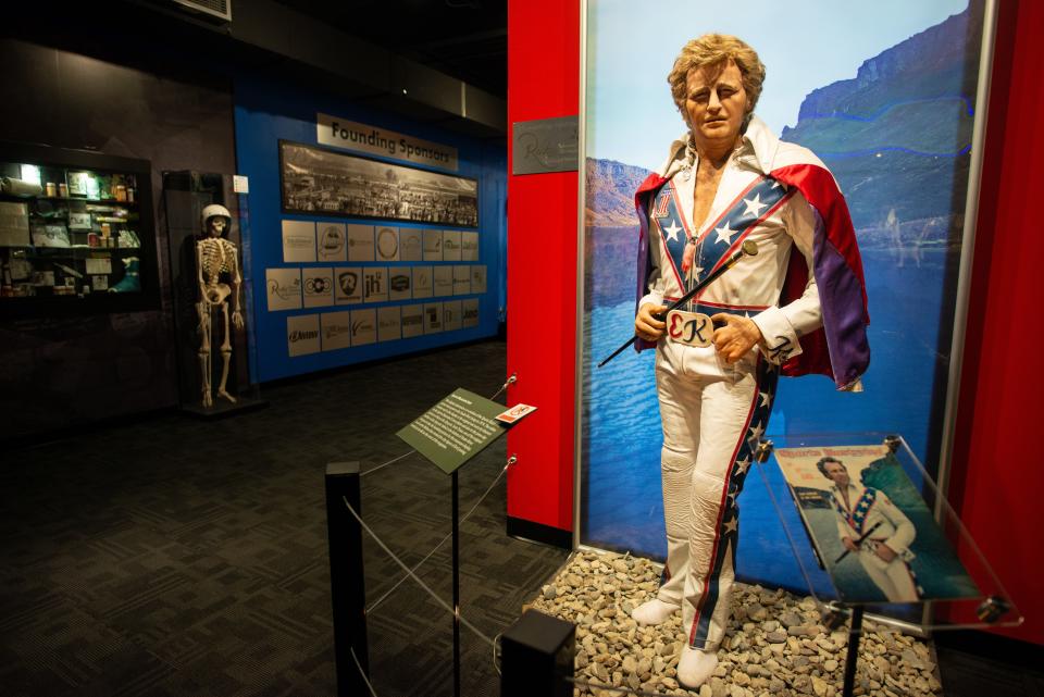 A wax figure of Evel Knievel greets vistors Tuesday afternoon on the second floor of the Evel Knievel Museum, 2047 S.W. Topeka Blvd.