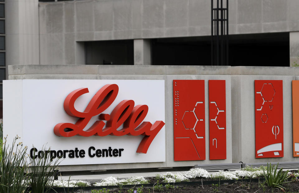 FILE - This April 26, 2017, file photo shows the Eli Lilly & Co. corporate headquarters in Indianapolis. The drug company on Wednesday, Sept. 16, 2020, says that partial results from a study testing an antibody drug in mild to moderately ill COVID-19 patients give hints that the drug may help keep them from needing to be hospitalized, a goal no current coronavirus medicine has been able to meet. (AP Photo/Darron Cummings, File)