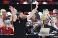 Texas Tech head coach Chris Beard reacts on the sideline during the second half of an NCAA college basketball game in Lubbock, Texas, Saturday, Feb. 27, 2021. (AP Photo/Justin Rex)