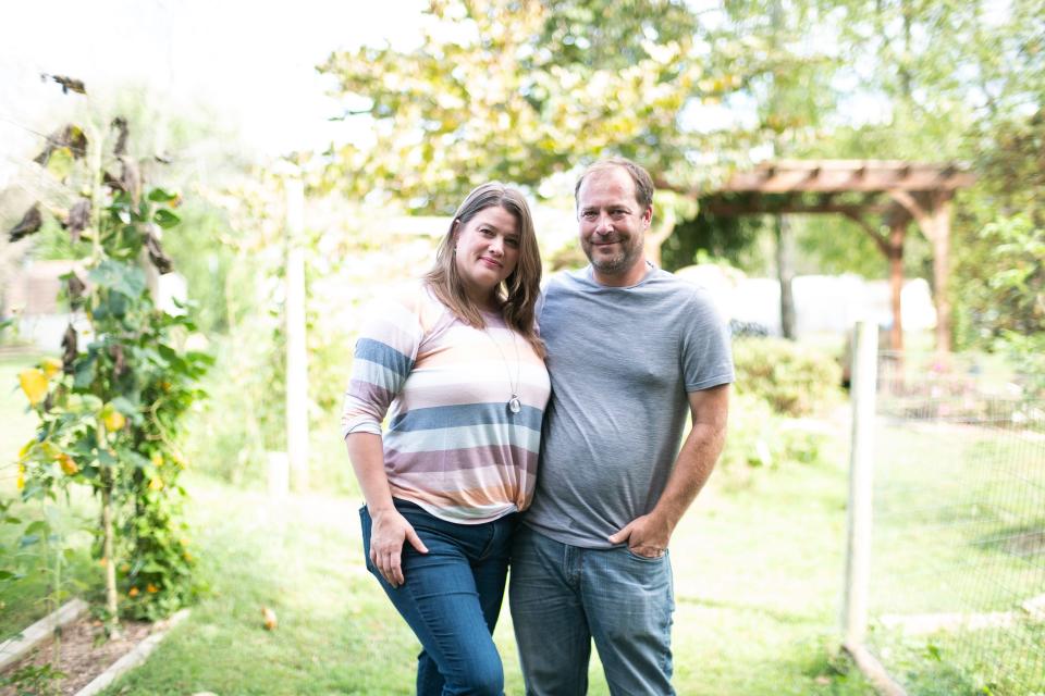 Melissa and Steve Eimers pose for a portrait at their home in Lenoir City, Tenn. on Sept. 16, 2021.