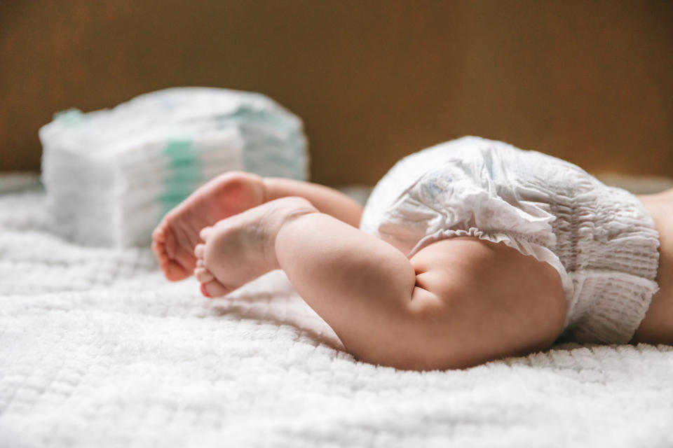 A baby wearing diapers