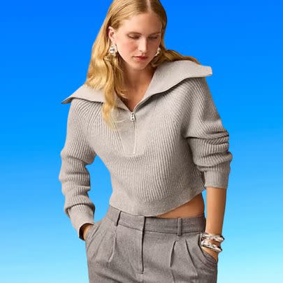 A women's cashmere cropped wide-collar half-zip sweater from J.Crew Collection