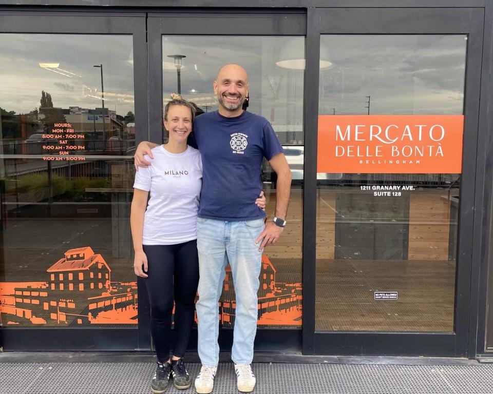 Julia Tzortzatos and Francesco Di Vito, owners of Mercato delle Bonta, a new restaurant in Bellingham’s Granary Building at 1211 Granary Ave. in Bellingham, Wash.