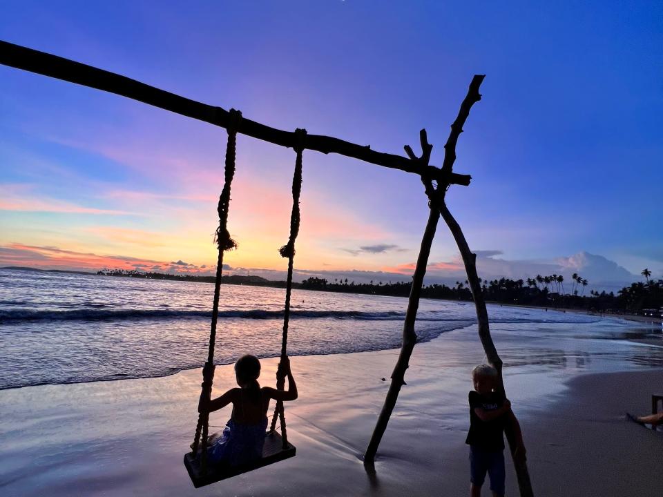 Edwards' daughter and son on a beach in Sri Lanka.