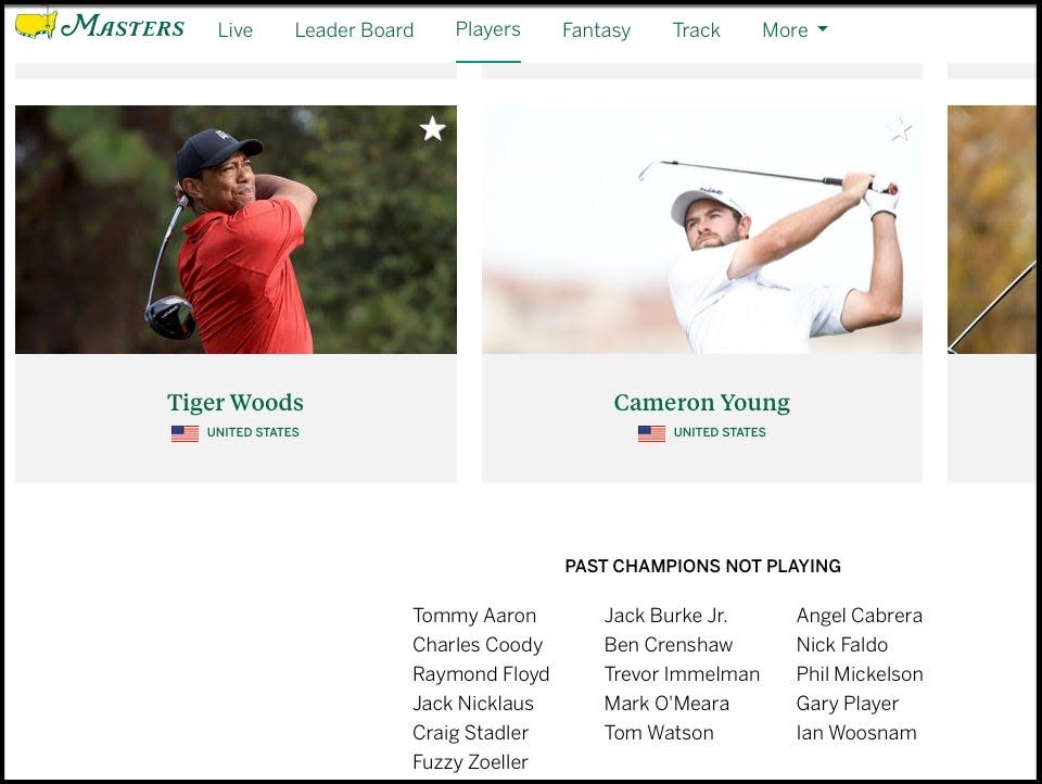 Tiger Woods on the Masters website.