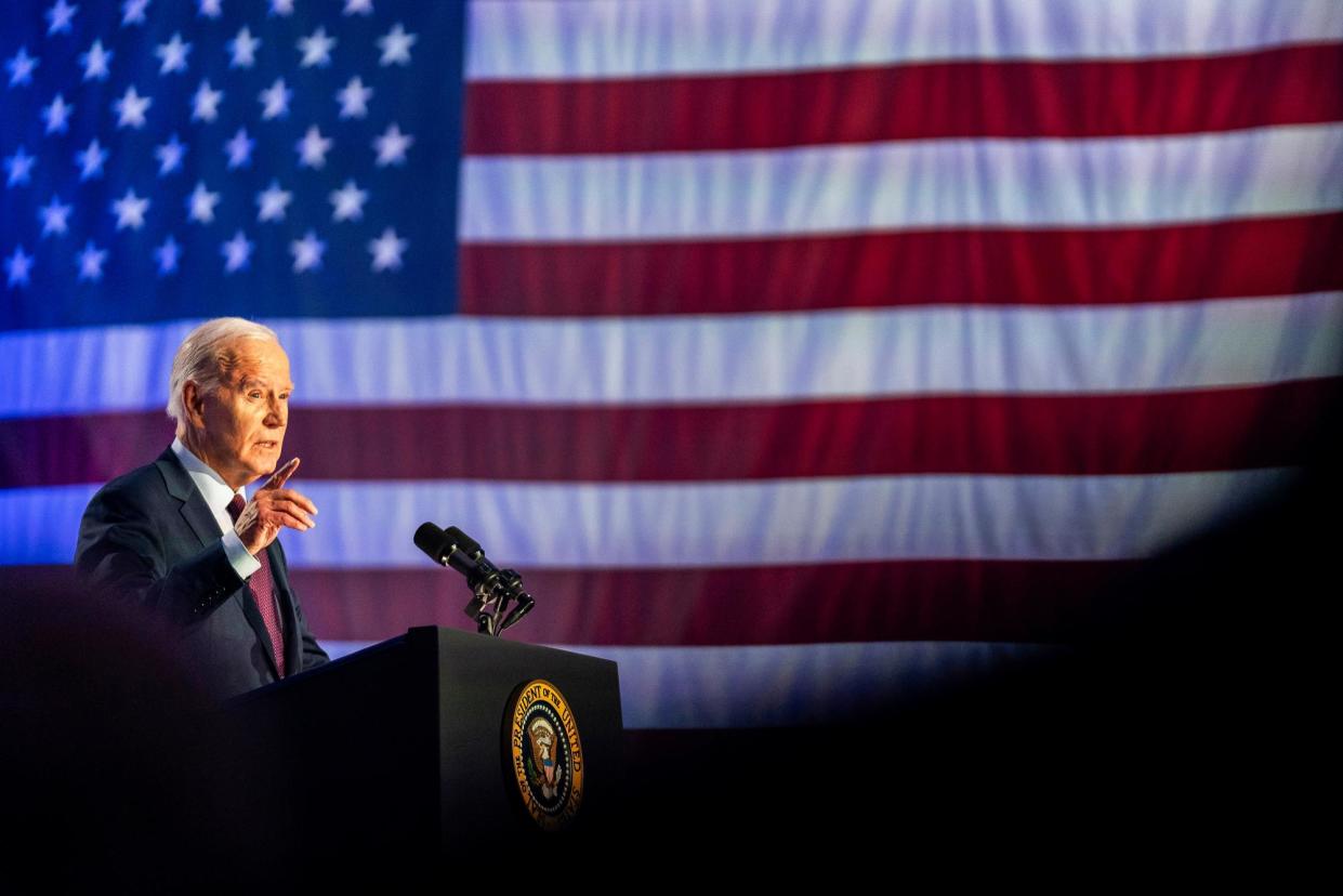 <span>President Joe Biden campaigns in Las Vegas on 4 February.</span><span>Photograph: Stephanie Scarbrough/AP</span>