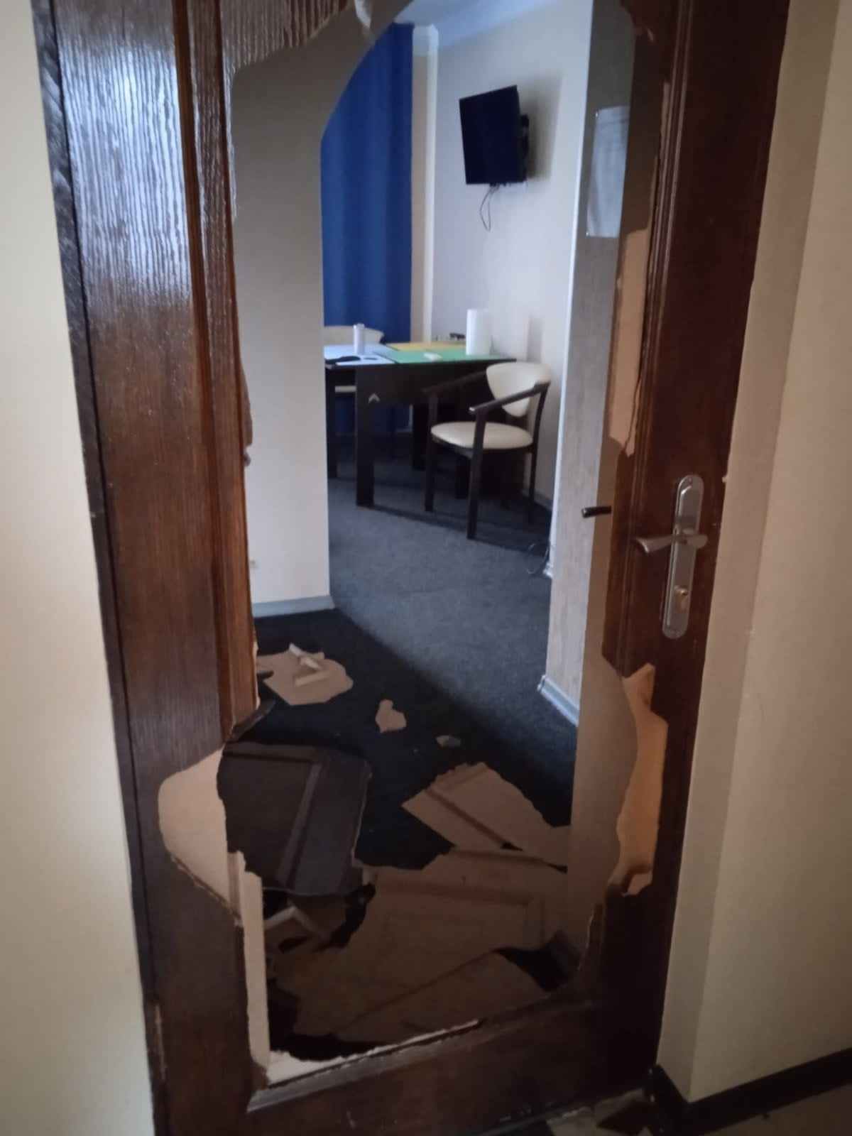 Hotel rooms damaged by Russian occupation in Tetyana Shevchenko’s hotel in Trostyanets (Askold Krushelnycky/The Independent)