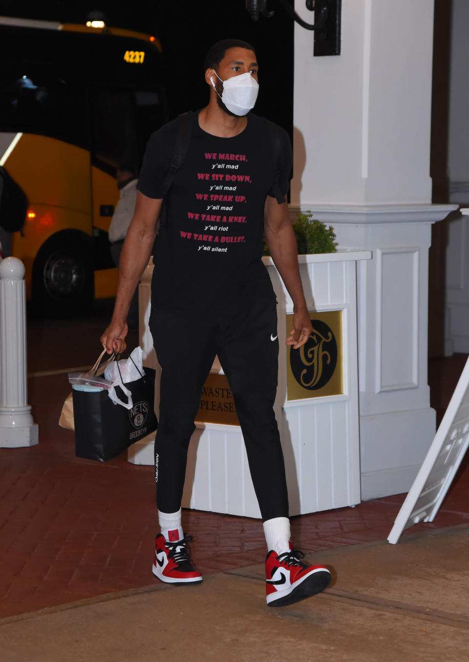 Garrett Temple #17 of the Brooklyn Nets arrives at the hotel as part of the NBA Restart 2020 on July 7, 2020 in Orlando, Florida. (Photo by Bill Baptist/NBAE via Getty Images)