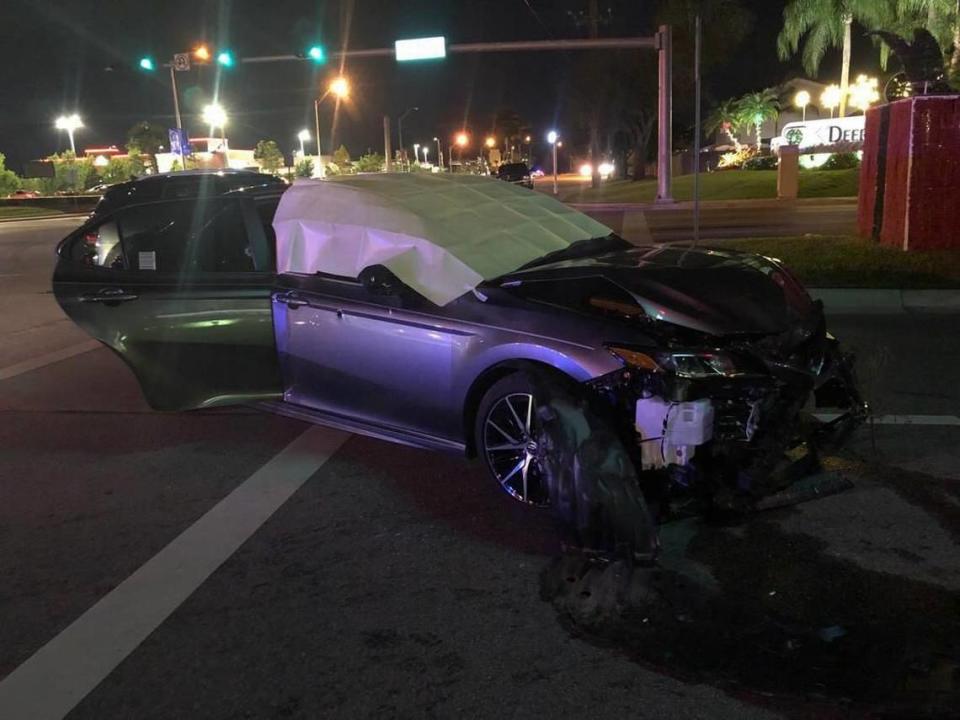 A car riddled with bullets near Zoo Miami on Jan. 14, 2022. Rapper Wavy Navy Pooh was killed in the ambush.