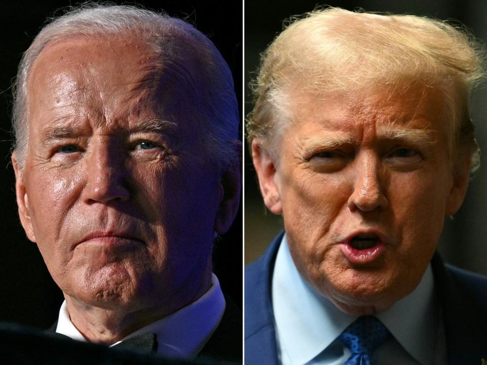 This combination of pictures created on May 15, 2024 shows President Joe Biden and former President Donald Trump