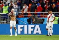 Soccer Football - World Cup - Group C - France vs Peru - Ekaterinburg Arena, Yekaterinburg, Russia - June 21, 2018 Peru's Paolo Guerrero, Miguel Trauco and Raul Ruidiaz look dejected after the match REUTERS/Jason Cairnduff