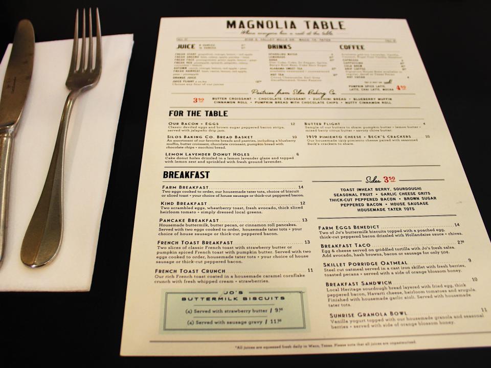 magnolia table menu