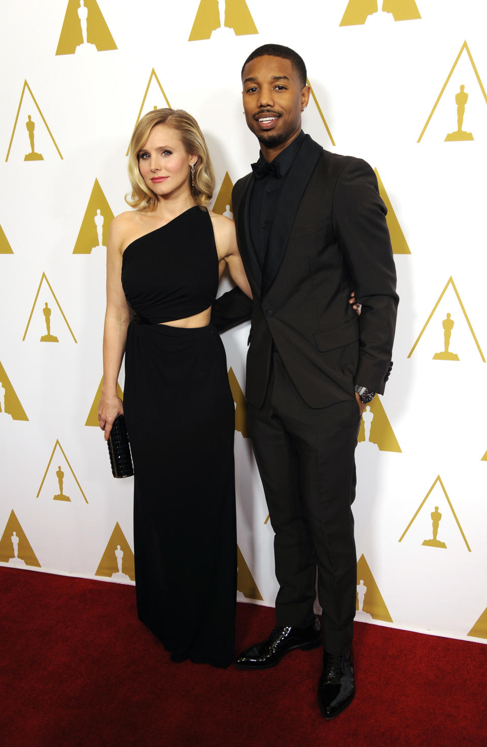 Evening co-hosts Kristen Bell, left, and Michael B. Jordan pose together before the Academy of Motion Picture Arts and Sciences' annual Scientific and Technical Awards on Saturday, Feb. 15, 2014, in Beverly Hills, Calif. (Photo by Chris Pizzello/Invision/AP)