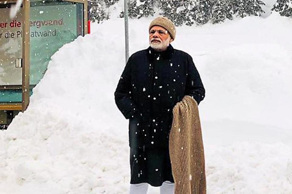 Waiting game: Indian premier Narenda Modi posted this picture of himself in Davos on Instagram