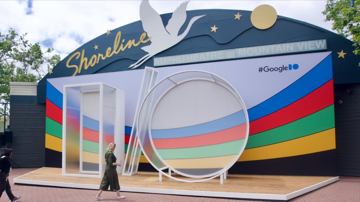  Giant Google I/O 2023 sign at Shoreline Amphitheatre. 
