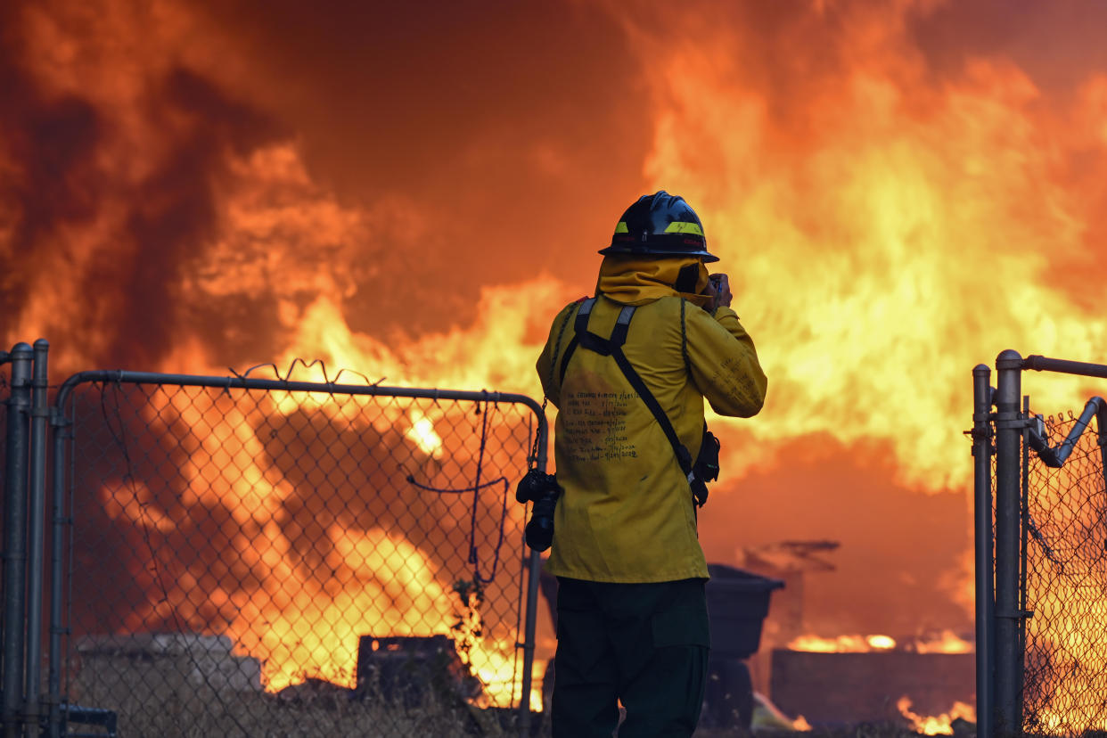 Smoke and flames rise as crews try to extinguish a wildfire in Chico, California, July 25, 2024. / Credit: Tayfun Coskun/Anadolu via Getty Images