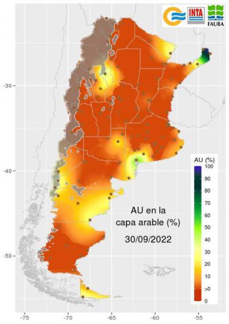 Porcentaje de agua útil para la siembra al 30 de septiembre pasado