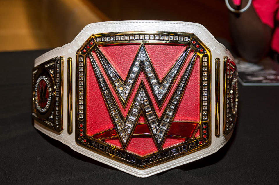 NEW YORK, NY - AUGUST 09:  WWE Championship Belt presented during the Beyond Sport United 2016 at Barclays Center on August 9, 2016 in Brooklyn, New York.  (Photo by Roy Rochlin/Getty Images)