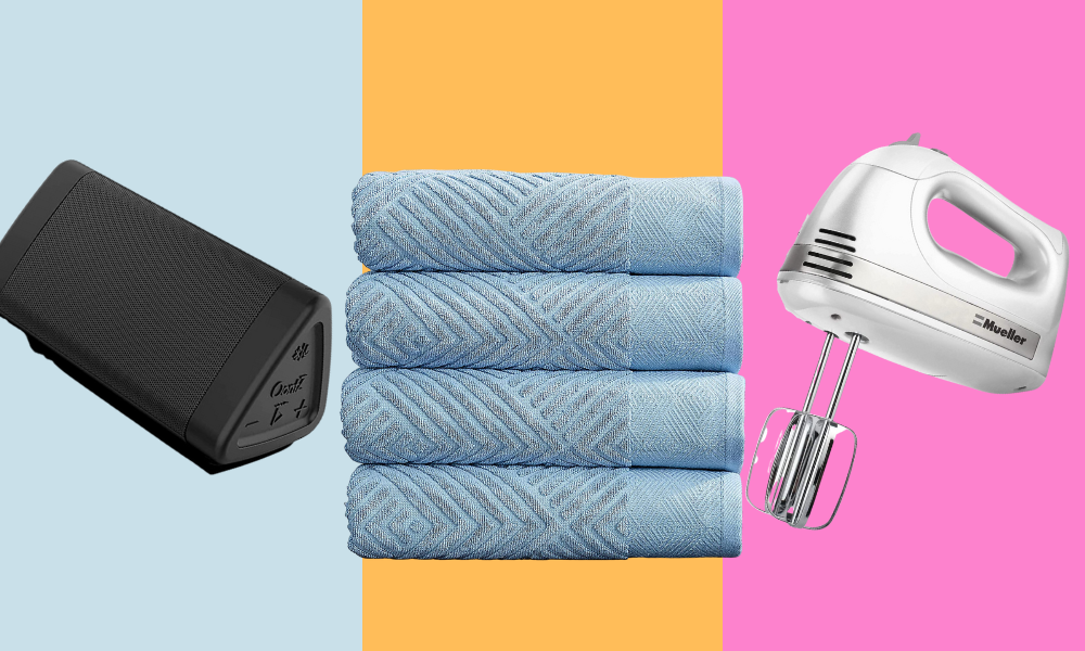 speaker, towels, hand mixer