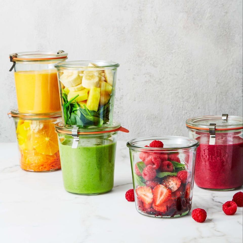 <p>Just pull out these pre-made (by you) mixes from the freezer, add liquid and blend.</p><p>Get the<strong> <a href="https://www.goodhousekeeping.com/food-recipes/a38684144/make-ahead-smoothies-recipe/" rel="nofollow noopener" target="_blank" data-ylk="slk:Make-Ahead Smoothie recipes;elm:context_link;itc:0;sec:content-canvas" class="link ">Make-Ahead Smoothie recipes</a>.</strong></p>