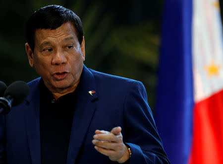 Philippine President Rodrigo Duterte speaks during a news conference at the Ninoy Aquino International Airport in Paranaque, Metro Manila, Philippines May 24, 2017. REUTERS/Erik De Castroe