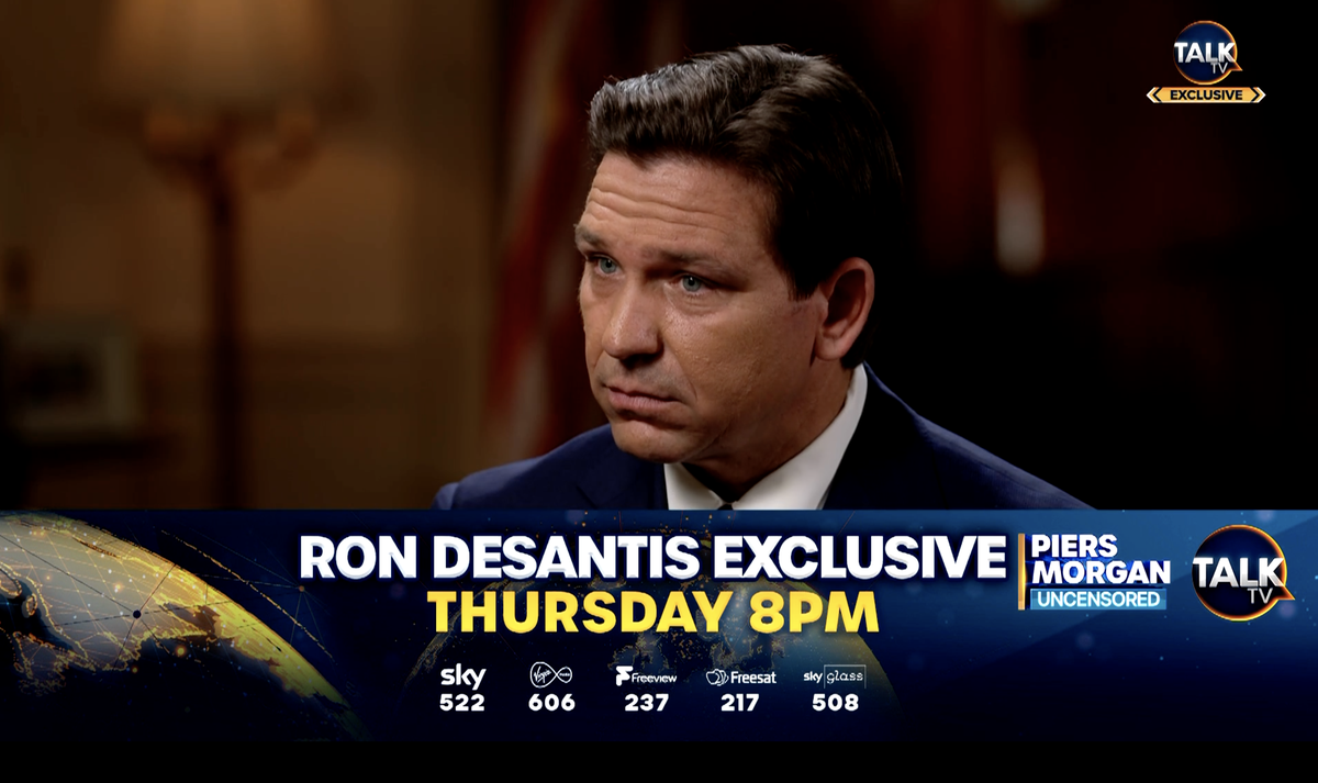 Ron DeSantis was asked about his time at Guantanamo in an interview with Piers Morgan.  (Screengrab / Fox Nation)