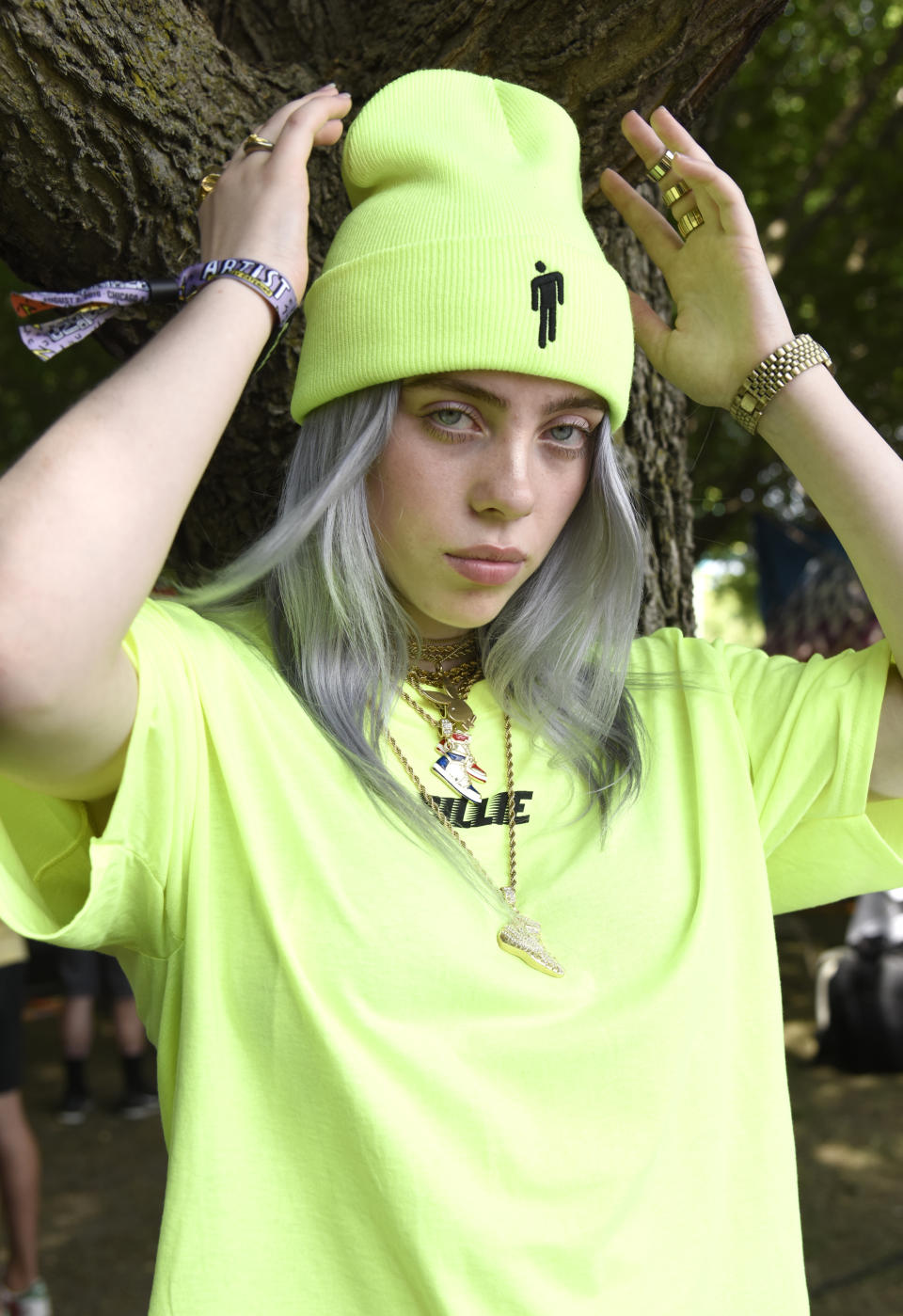  Billie Eilish poses during Lollapalooza 2018 at Grant Park on August 2, 2018 in Chicago, Illinois.  