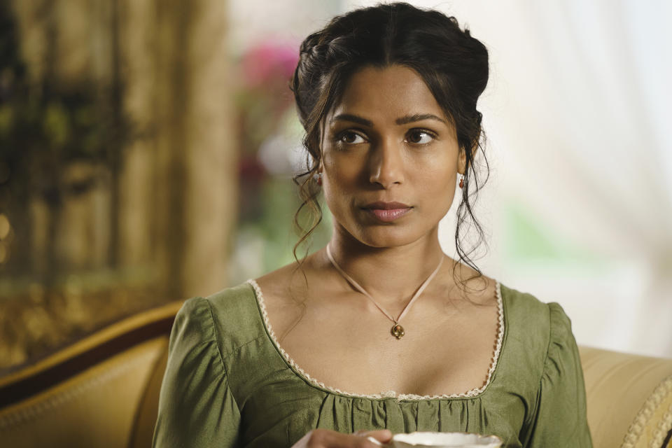 This image released by Bleecker Street shows Freida Pinto in a scene from "Mr. Malcolm's List." (Ross Ferguson/Bleecker Street via AP)