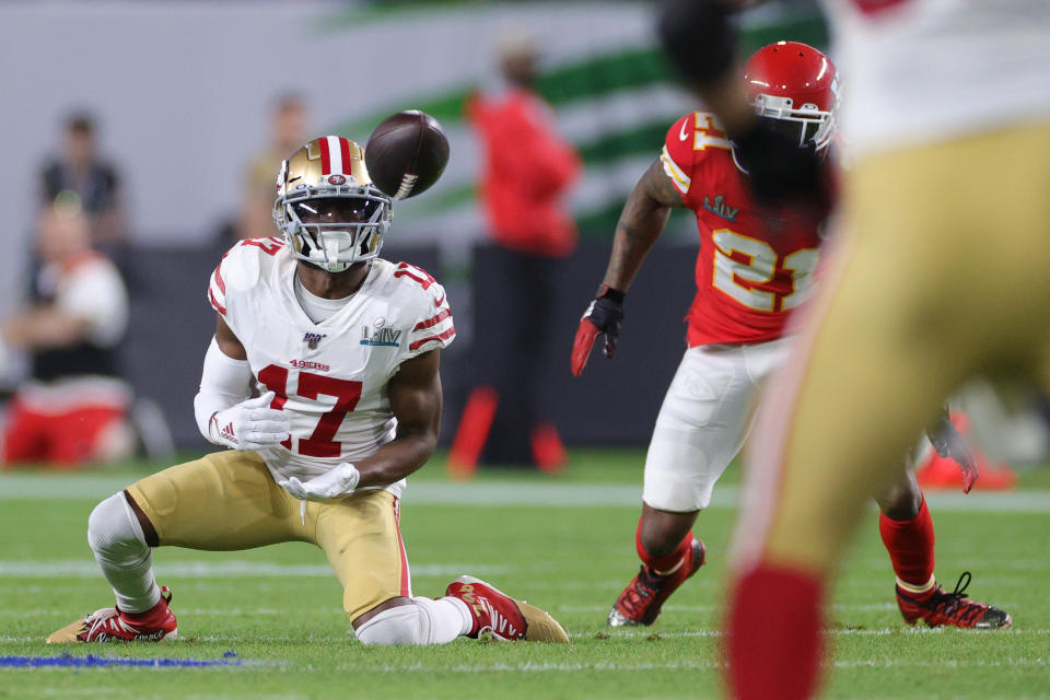 Emmanuel Sanders was almost a Super Bowl hero for the 49ers. (Photo by Jamie Squire/Getty Images)