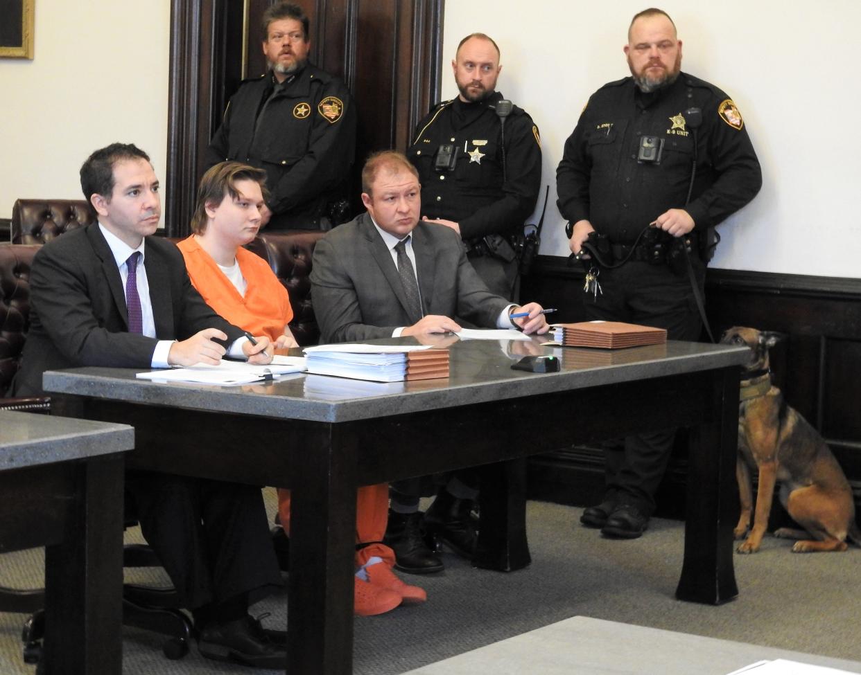 Blake Grewell, flanked by attorneys Edward Itayim and Zachuary Meranda, was sentenced to life in prison without the possibility of parole on Wednesday. in Coshocton County Common Pleas Court for the murder of Brianna Ratliff.