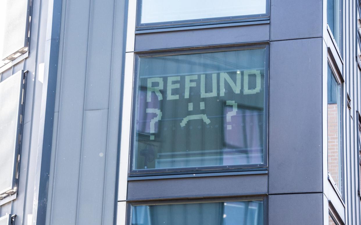  A sign in the windows of Manchester Metropolitan University halls this afternoon during a lockdown of their accommodation following - Mercury Press