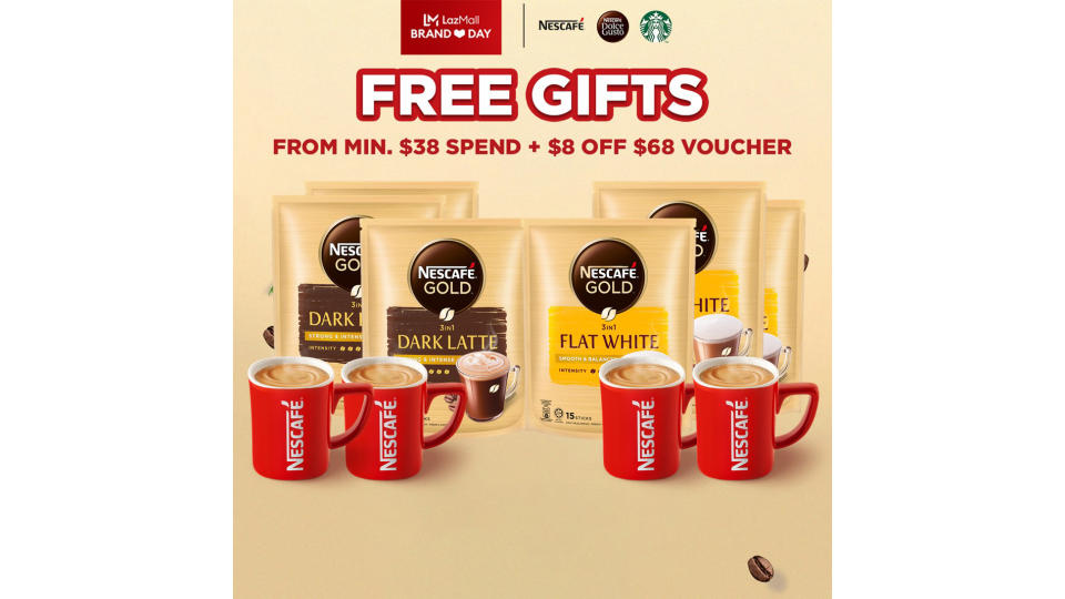 [PRE-SALE BUNDLE: 24-30 OCT ONLY] Nescafe Dark Latte x3 + Nescafe Flat White x3 + FREE Nescafe Duo Mug Set x2 (Worth $41.70). (Photo: Lazada SG)