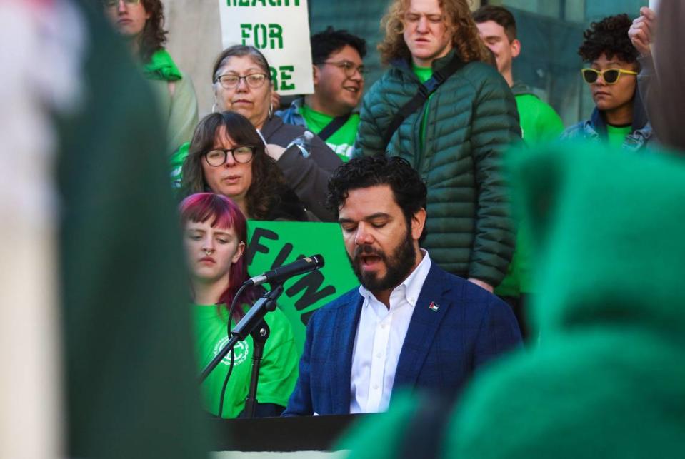 Johnathan Duncan, Kansas City 6th District City Council member, attends a rally held by Decarcerate KC on March 2, 2024. Duncan voiced his support for legislation that would implement REACH KC, a mental health and alternative crisis response program in the community.