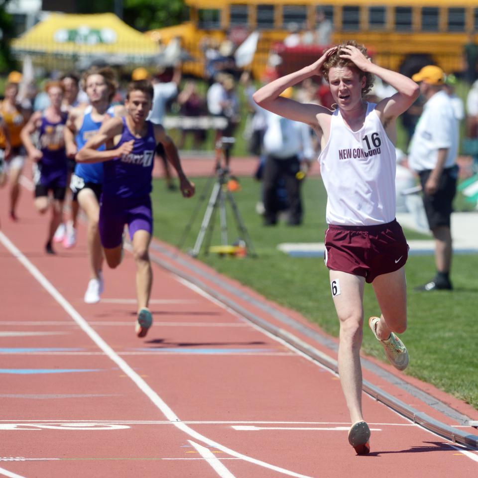 Chris Tooms, of John Glenn, races to a first-place finish in the 3200 meters with a convincing showing at the Division II state track and field meet on June 4, 2022, at Jesse Owens Memorial Stadium in Columbus, Ohio. Tooms won by more than two seconds to claim the school's second state title in five years.