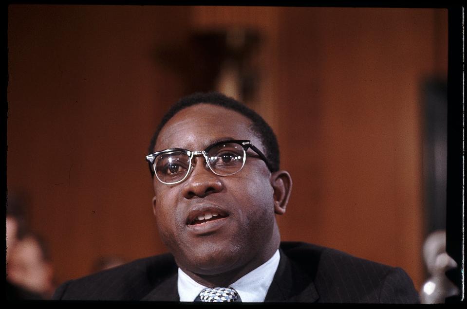 Andrew F. Brimmer speaks before the Senate Subcommittee on Financial Institutions of the Committee on Banking, Housing and Urban Affairs in 1971. <a href="https://www.gettyimages.com/detail/news-photo/washington-dc-andrew-f-brimmer-member-of-the-board-of-news-photo/515982070?adppopup=true" rel="nofollow noopener" target="_blank" data-ylk="slk:Bettmann via Getty Images;elm:context_link;itc:0;sec:content-canvas" class="link ">Bettmann via Getty Images</a>